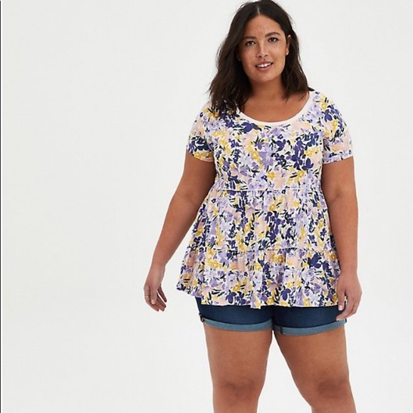 Torrid TIERED BABYDOLL TOP - SUMMER FLORAL Sz 1 - Picture 2 of 3